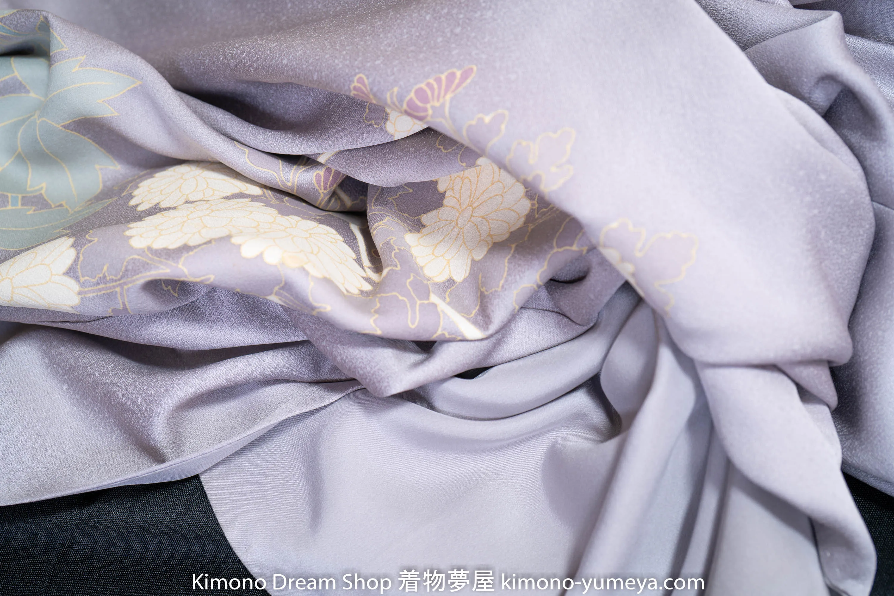 Light Blue Silver Houmongi - Vintage Silk Formal Japanese Kimono Delicately Crafted Flowers Peonies