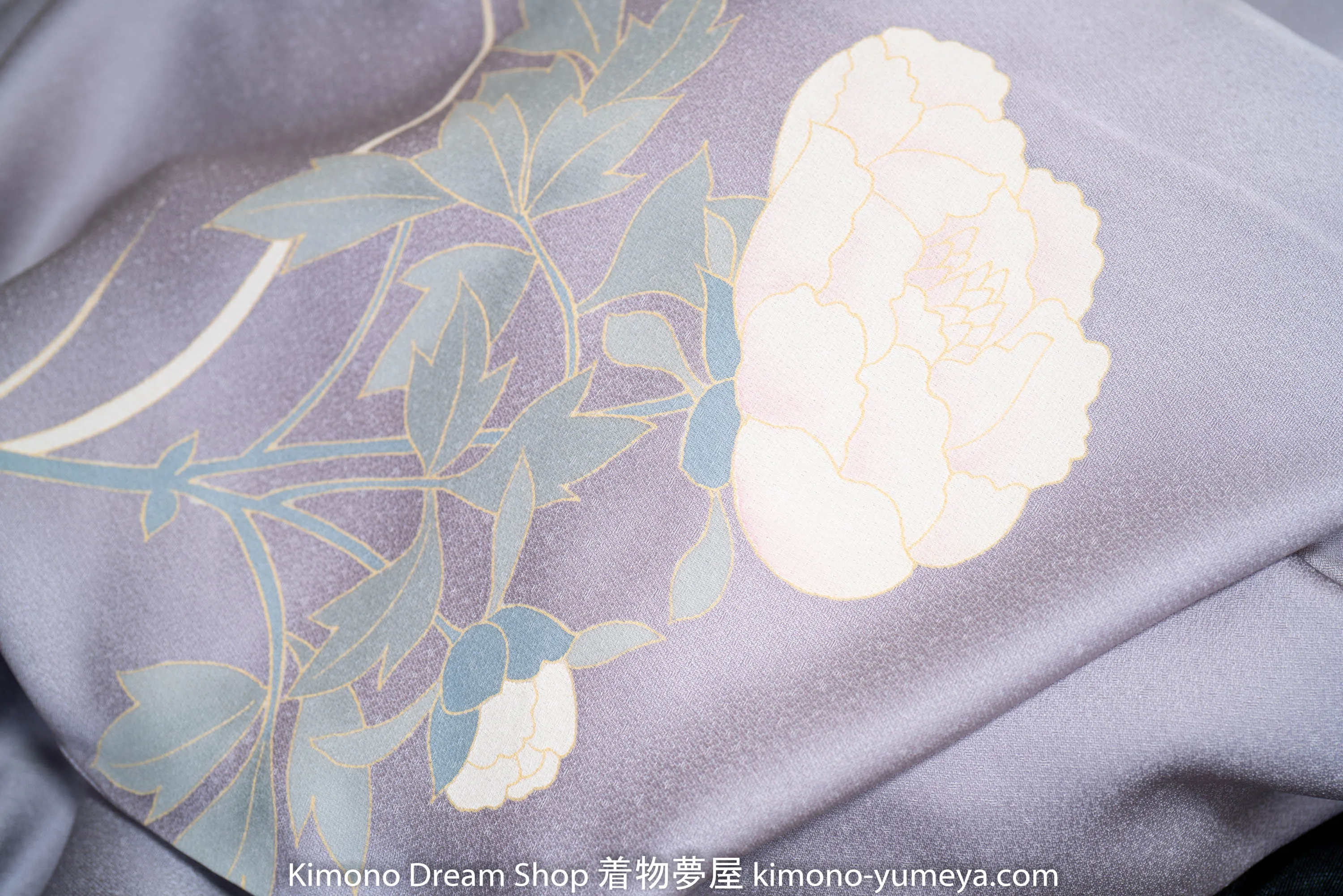 Light Blue Silver Houmongi - Vintage Silk Formal Japanese Kimono Delicately Crafted Flowers Peonies