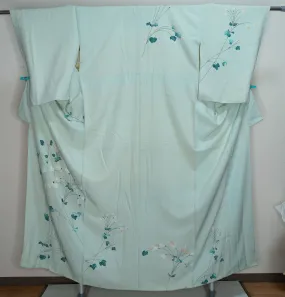 Light Teal Homongi - Unused Silk Formal Women's Kimono - Handpainted Flowers Houmongi Blooming