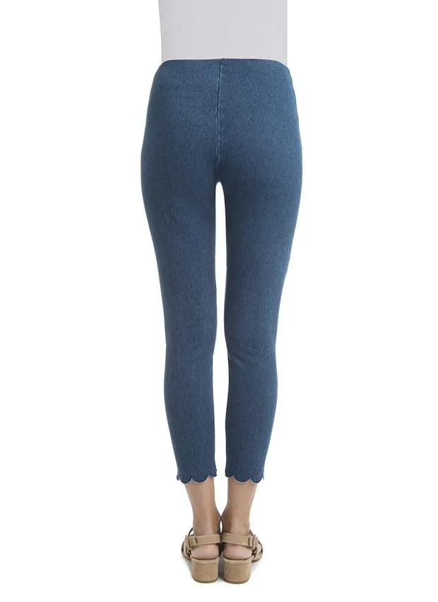 Lysse Denim Scallop Edge Capri Leggings in Medium Wash