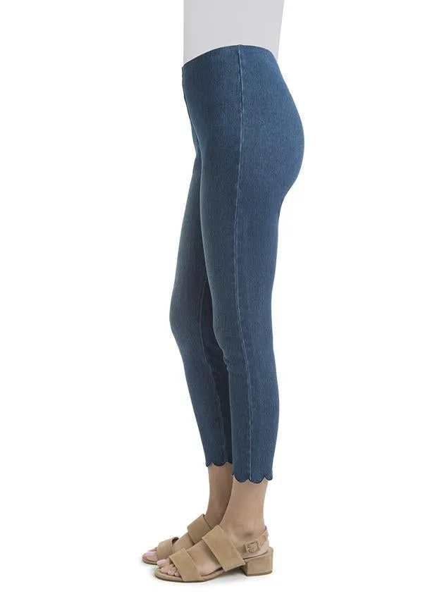 Lysse Denim Scallop Edge Capri Leggings in Medium Wash