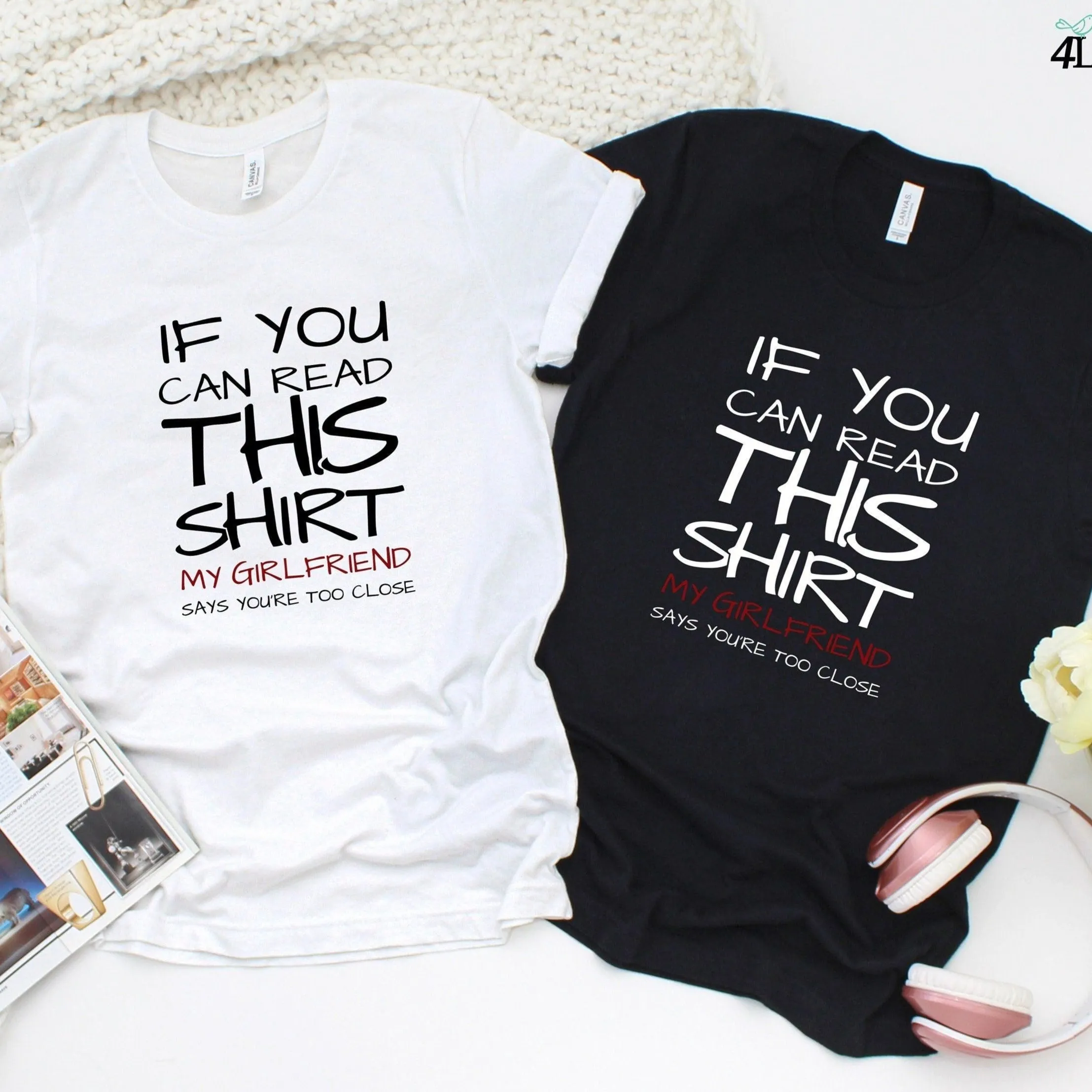 Matching Set: Boyfriend T-Shirt & Funny Hoodie - If You Can Read This, You're Too Close!
