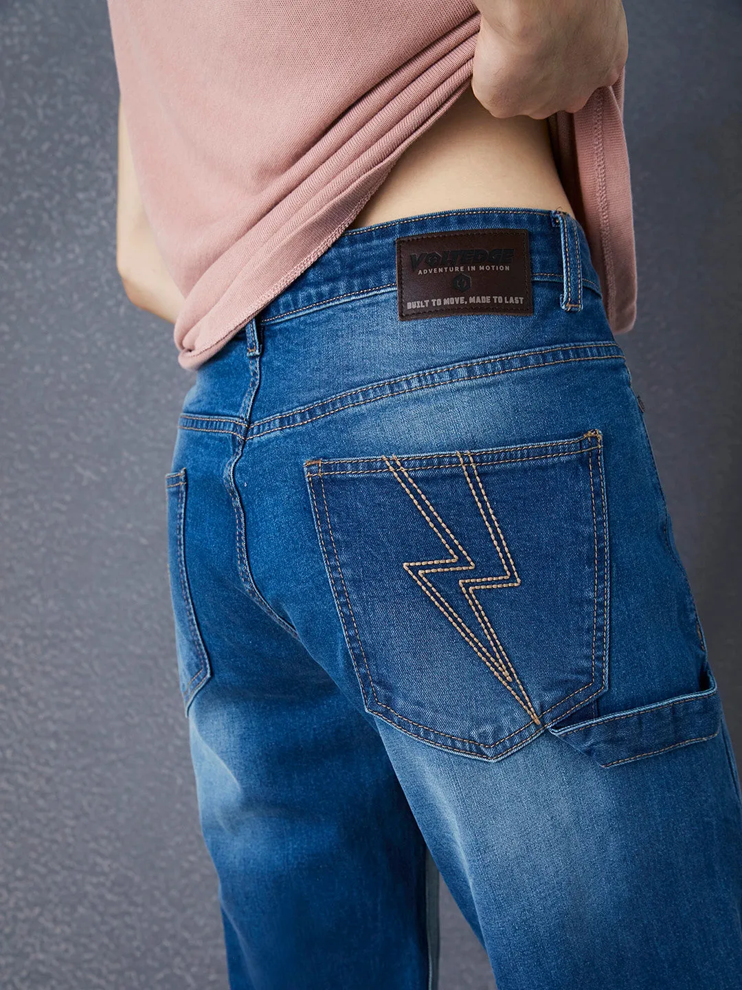 Men Relax Fit Side Panelled Cotton Stretch Indigo Jeans