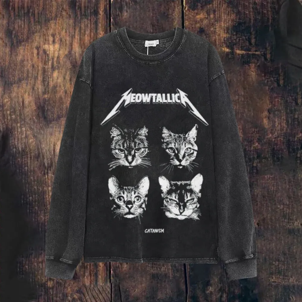 Mens Vintage Cat Print Sweatshirt