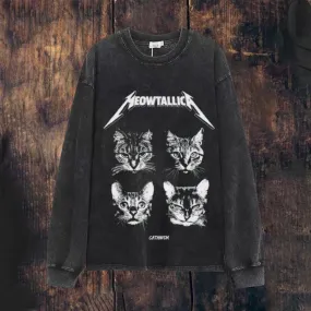 Mens Vintage Cat Print Sweatshirt