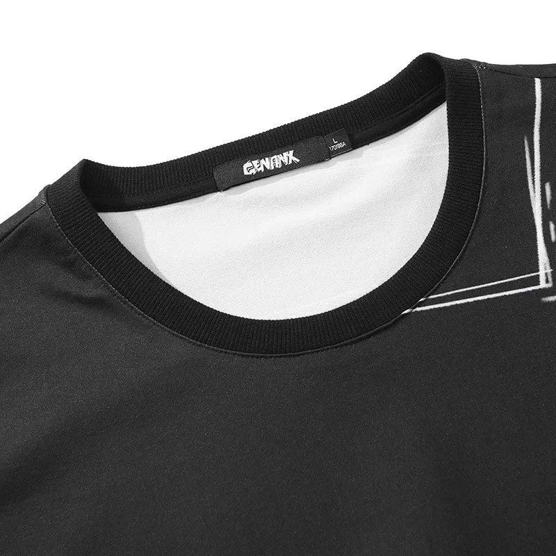 Minimalist Plain Hand-Drawn Lines Print T-Shirt