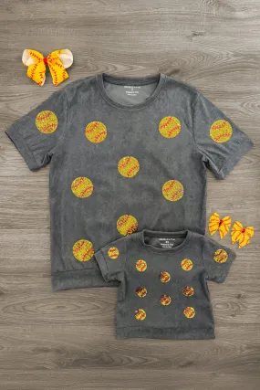 Mom & Me - Gray Sequin Softball Top