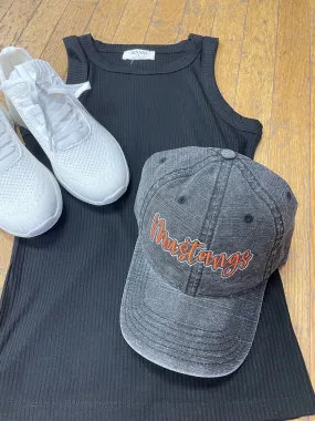 Mustang Cursive Outline Mascot Hat