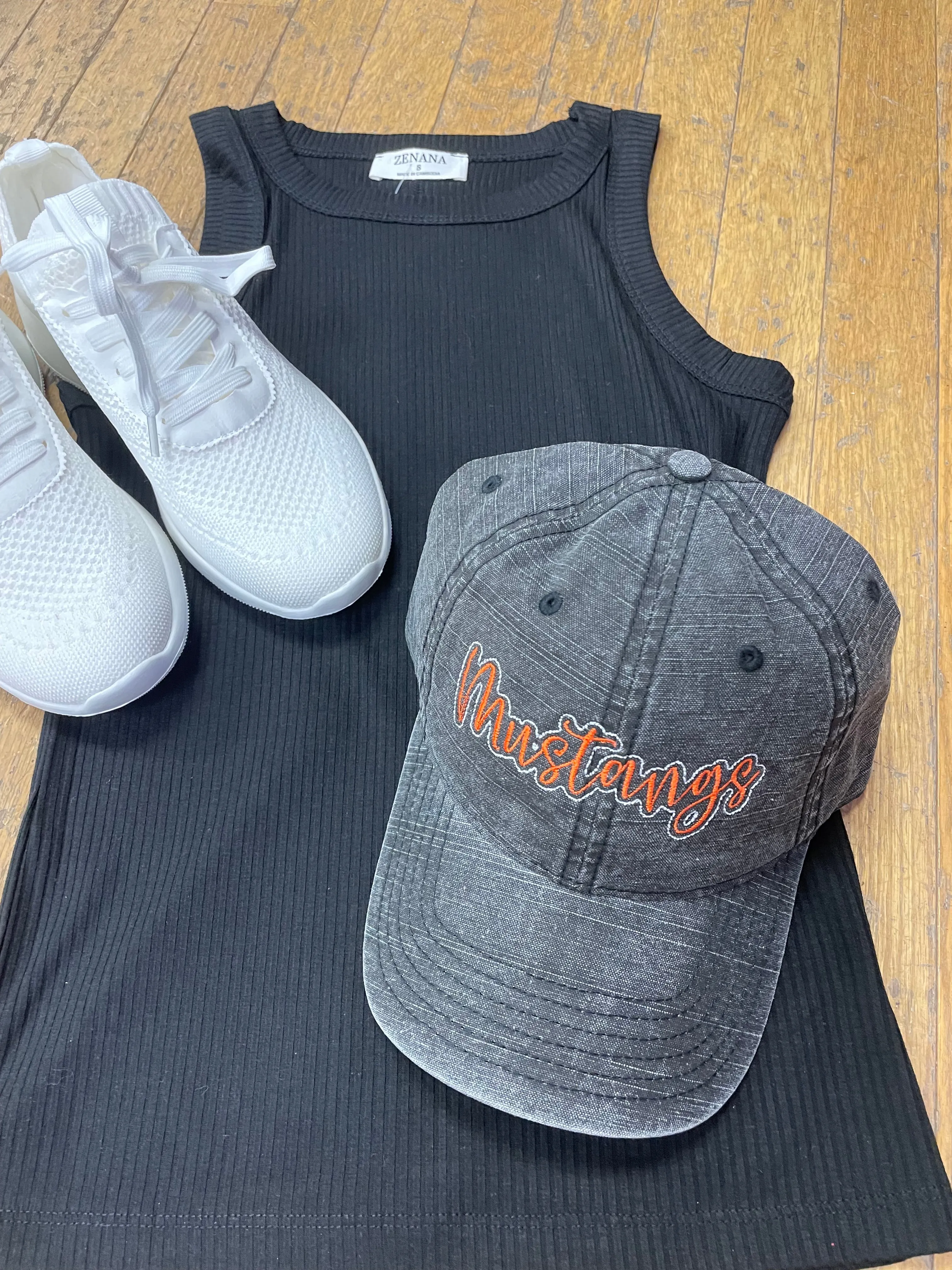 Mustang Cursive Outline Mascot Hat