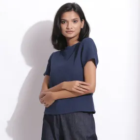 Navy Blue Warm Cotton Honeycomb Waffle T-Shirt