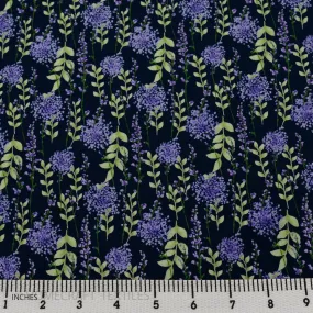Navy Lavender Branch Floral Cotton Print