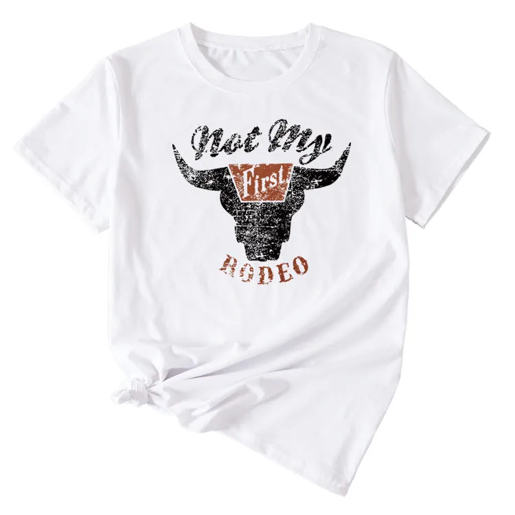 Not My Rodeo Vintage Fun Pattern Women's Short Sleeve Crewneck Top T-Shirt