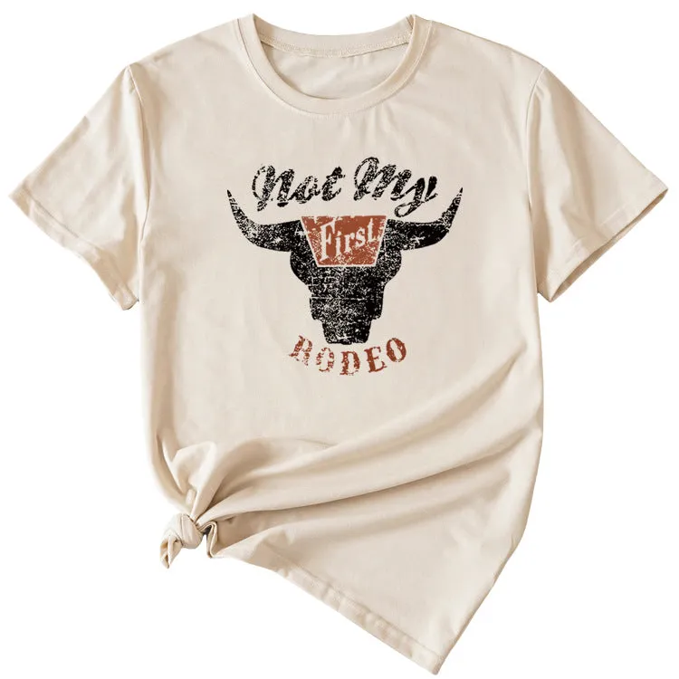 Not My Rodeo Vintage Fun Pattern Women's Short Sleeve Crewneck Top T-Shirt