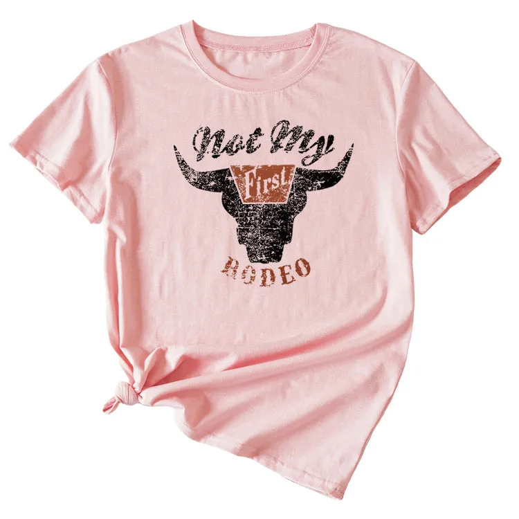 Not My Rodeo Vintage Fun Pattern Women's Short Sleeve Crewneck Top T-Shirt