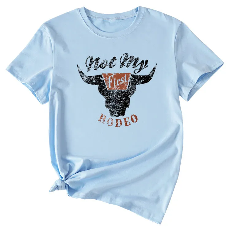 Not My Rodeo Vintage Fun Pattern Women's Short Sleeve Crewneck Top T-Shirt