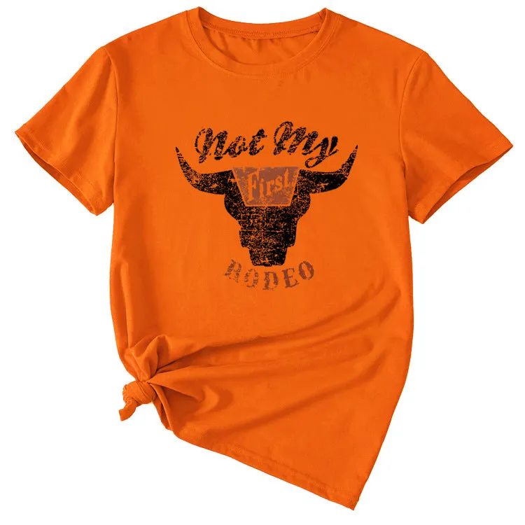 Not My Rodeo Vintage Fun Pattern Women's Short Sleeve Crewneck Top T-Shirt