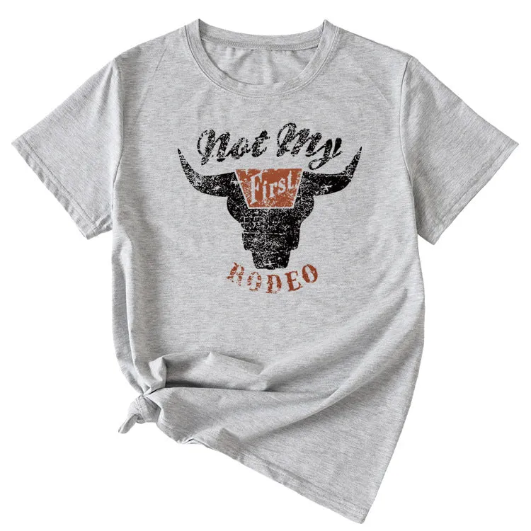 Not My Rodeo Vintage Fun Pattern Women's Short Sleeve Crewneck Top T-Shirt