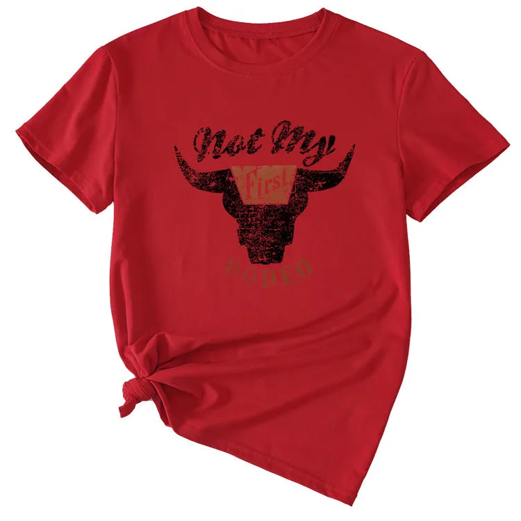 Not My Rodeo Vintage Fun Pattern Women's Short Sleeve Crewneck Top T-Shirt