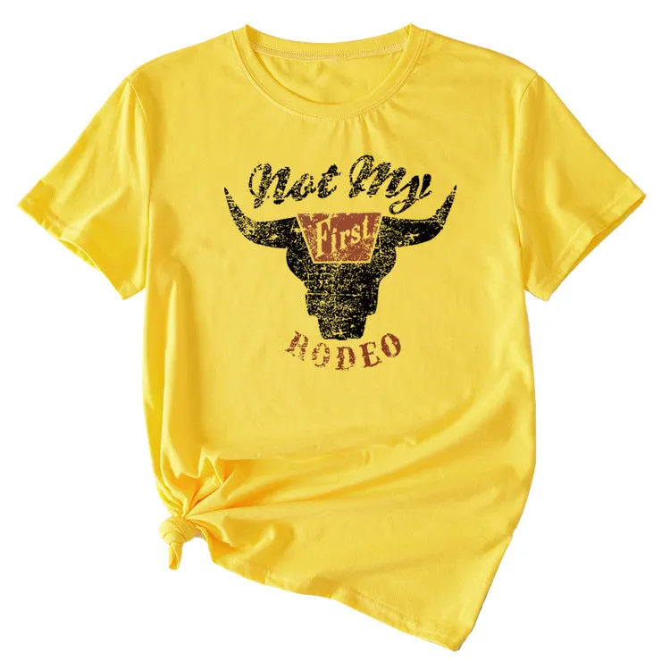 Not My Rodeo Vintage Fun Pattern Women's Short Sleeve Crewneck Top T-Shirt