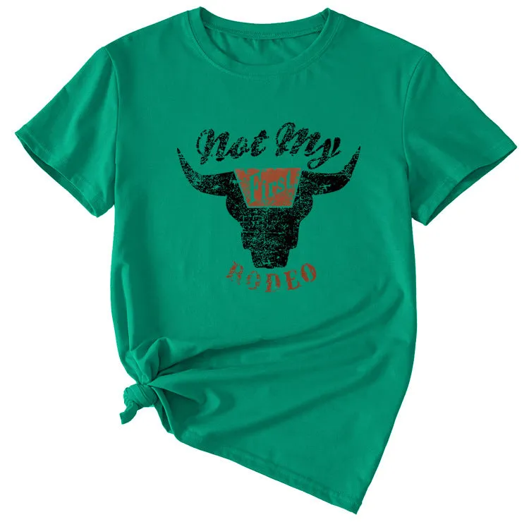 Not My Rodeo Vintage Fun Pattern Women's Short Sleeve Crewneck Top T-Shirt