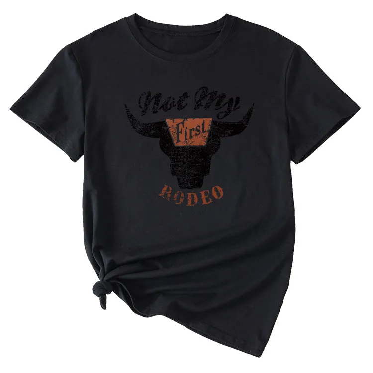 Not My Rodeo Vintage Fun Pattern Women's Short Sleeve Crewneck Top T-Shirt