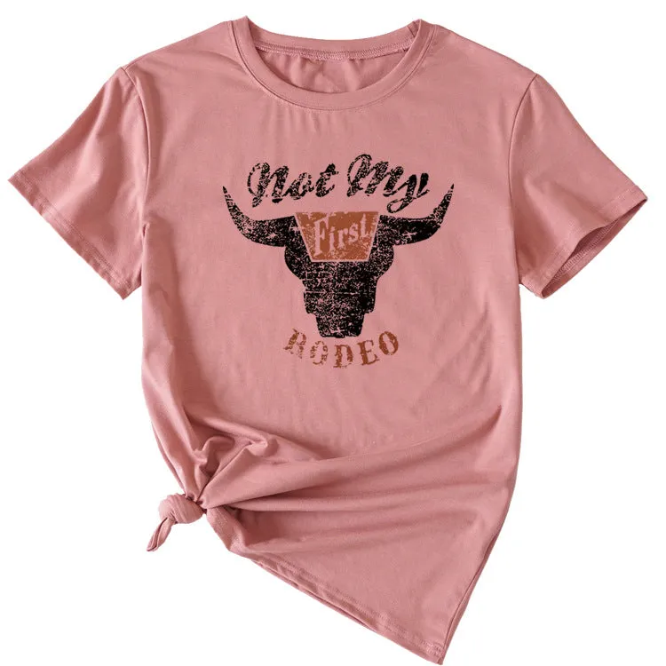 Not My Rodeo Vintage Fun Pattern Women's Short Sleeve Crewneck Top T-Shirt