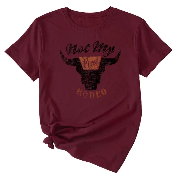 Not My Rodeo Vintage Fun Pattern Women's Short Sleeve Crewneck Top T-Shirt