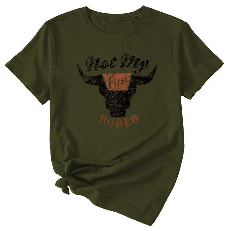 Not My Rodeo Vintage Fun Pattern Women's Short Sleeve Crewneck Top T-Shirt