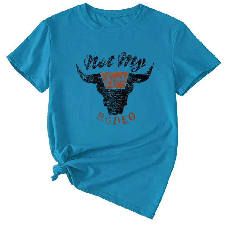 Not My Rodeo Vintage Fun Pattern Women's Short Sleeve Crewneck Top T-Shirt
