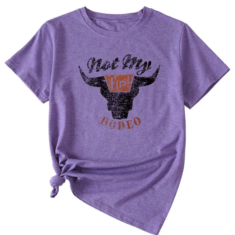 Not My Rodeo Vintage Fun Pattern Women's Short Sleeve Crewneck Top T-Shirt