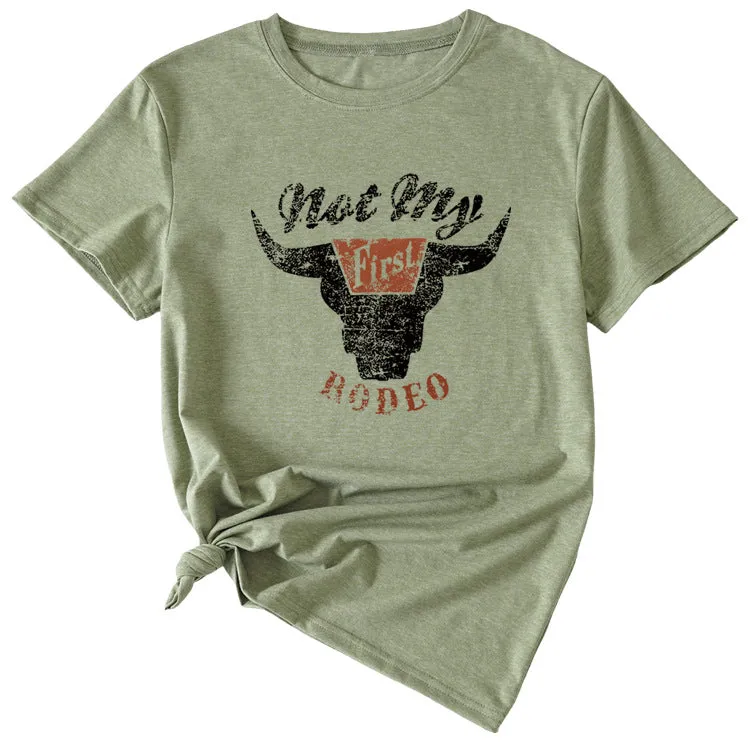 Not My Rodeo Vintage Fun Pattern Women's Short Sleeve Crewneck Top T-Shirt