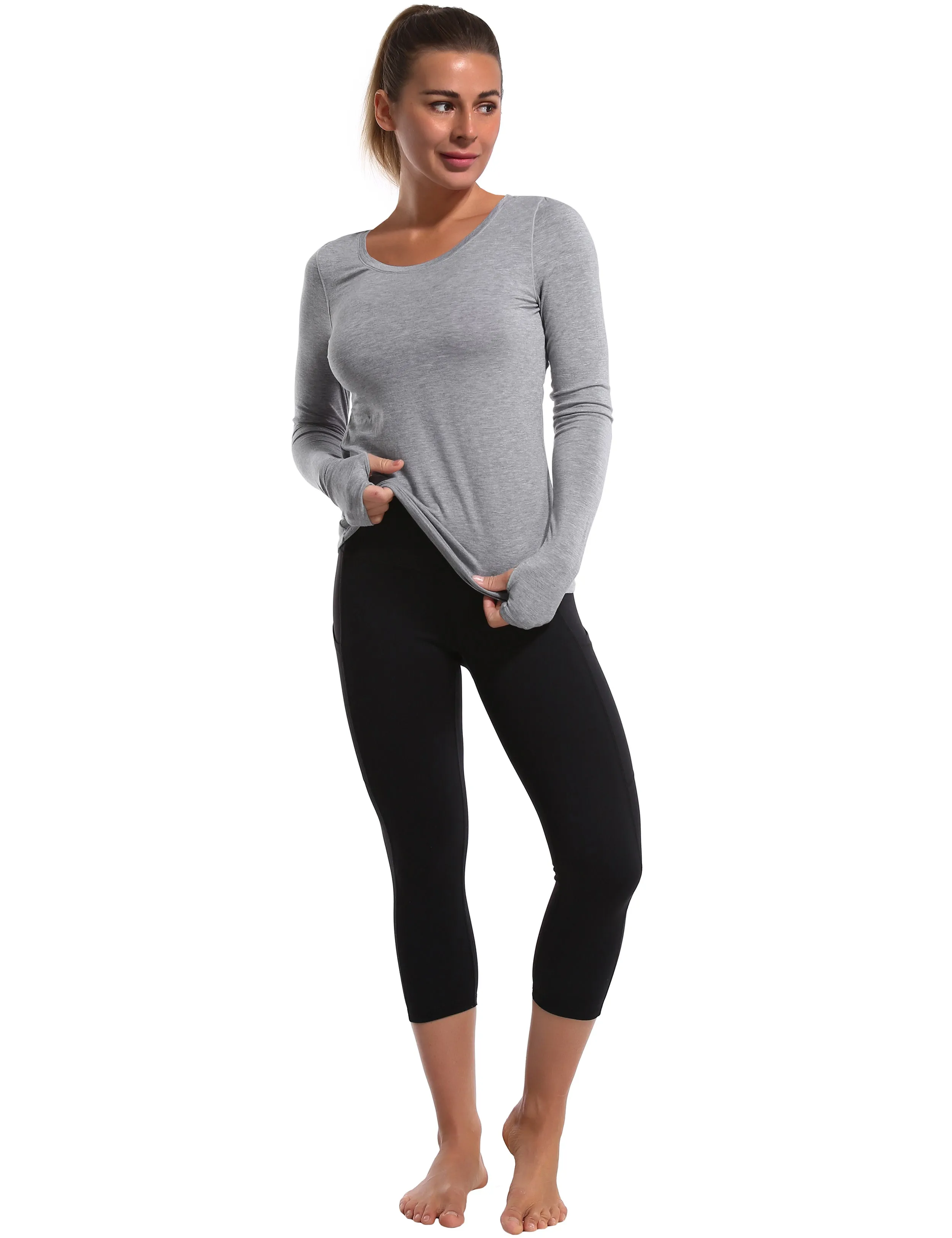 Open Back Long Sleeve Tops heathergray