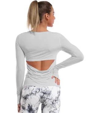 Open Back Long Sleeve Tops lightgray_Biking