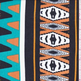Orange/Black/Teal Aztec Stripe Crinkled Gauze Fabric