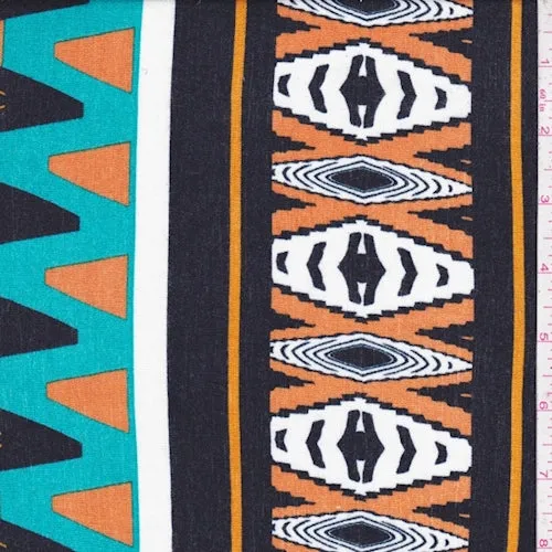 Orange/Black/Teal Aztec Stripe Crinkled Gauze Fabric