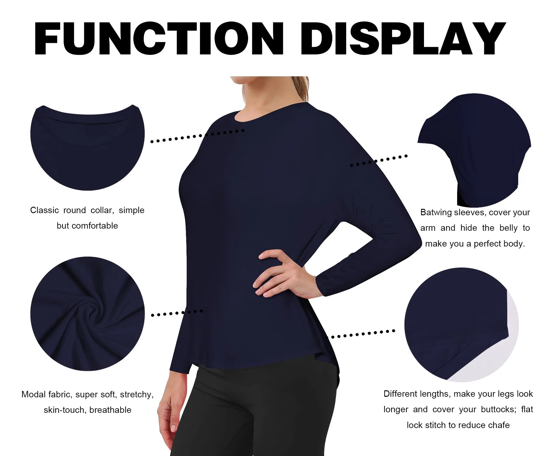 Pilates Batwing Tunic Tops darknavy_Pilates