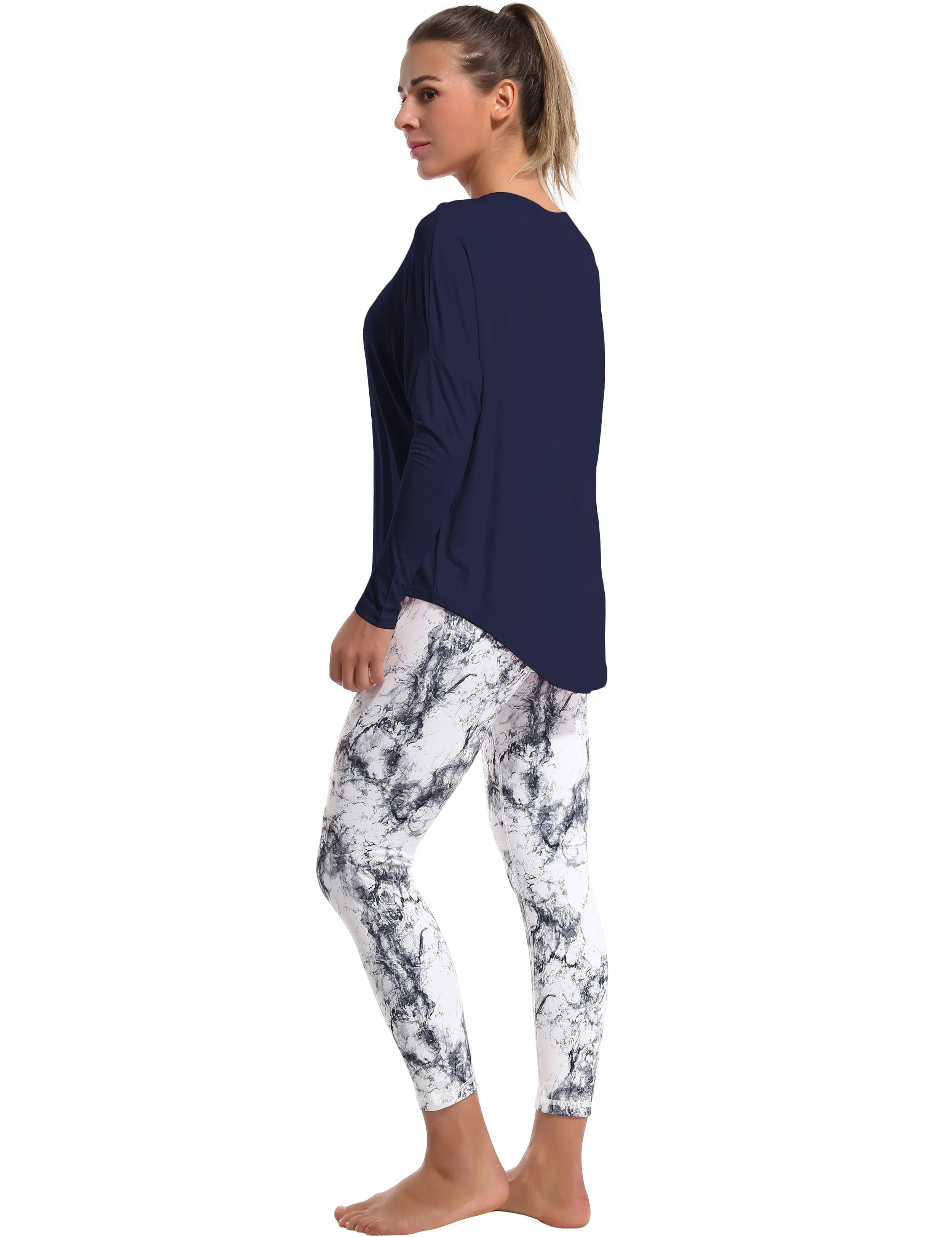 Pilates Batwing Tunic Tops darknavy_Pilates