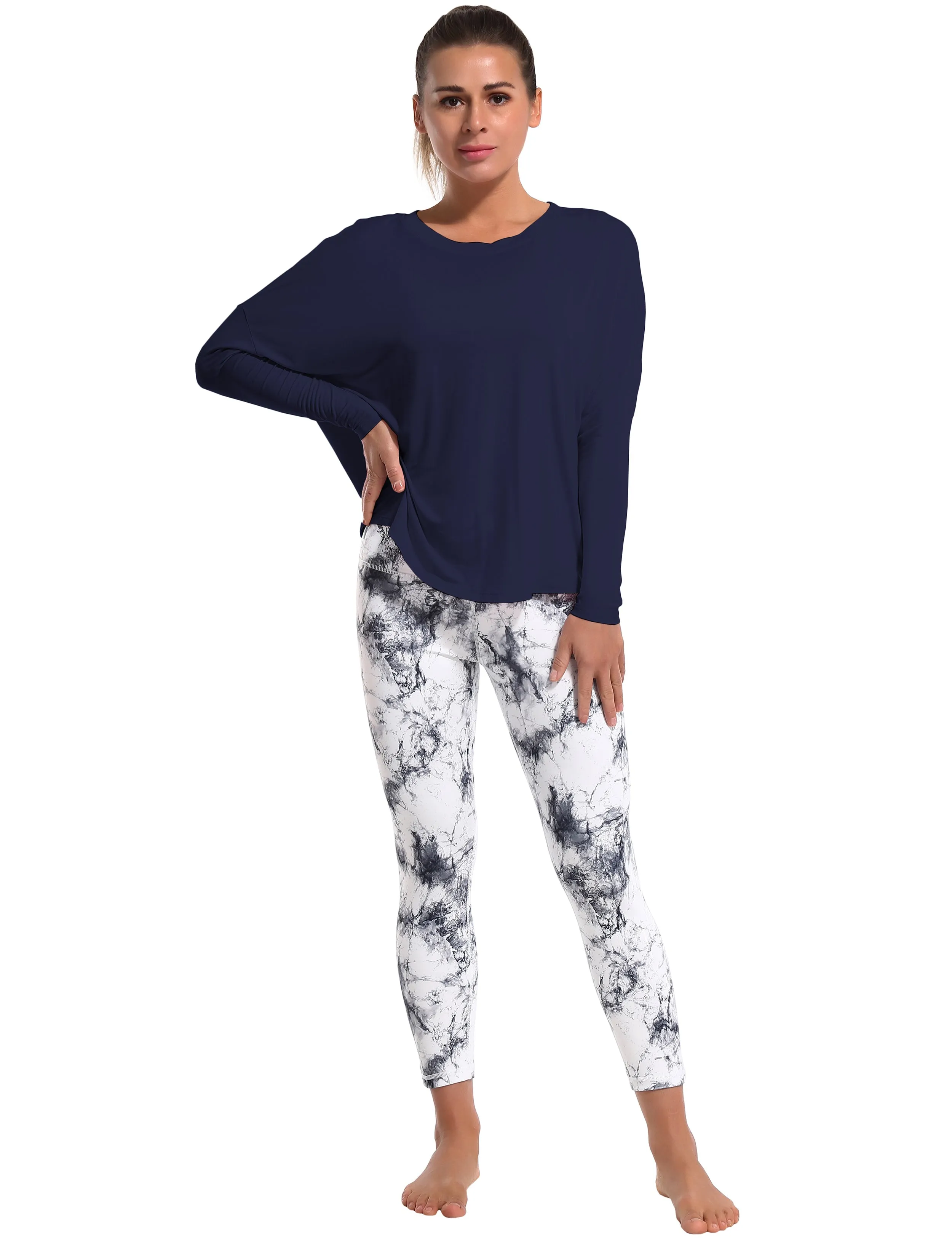 Pilates Batwing Tunic Tops darknavy_Pilates