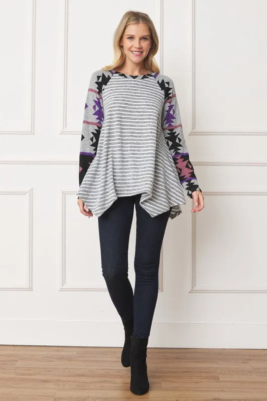 Plus Size Long Tribal Sleeve Handkerchief Tunic