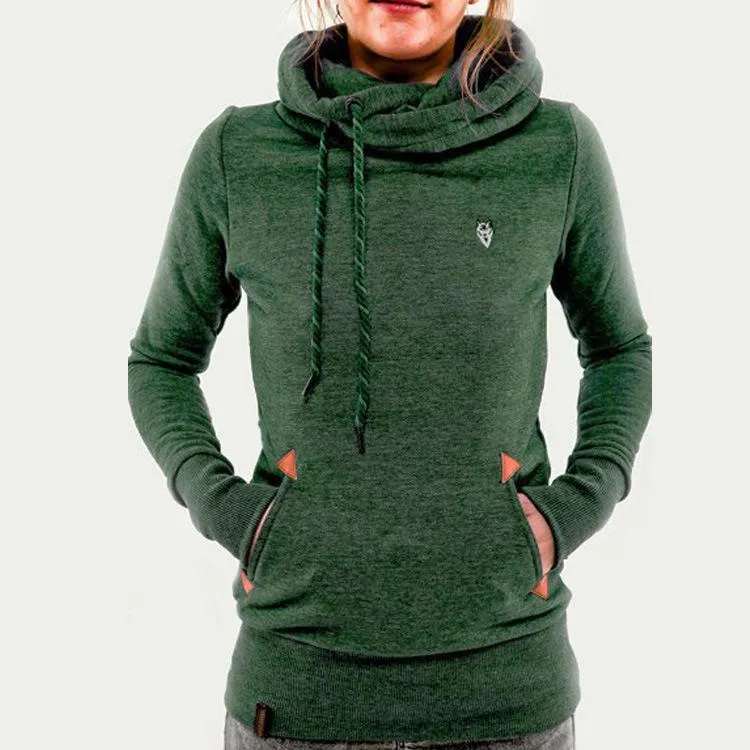 Popular Trendy Hooded Long Sleeved Pocket Embroidered Flower Sweatshirt Women Thick Outerwear