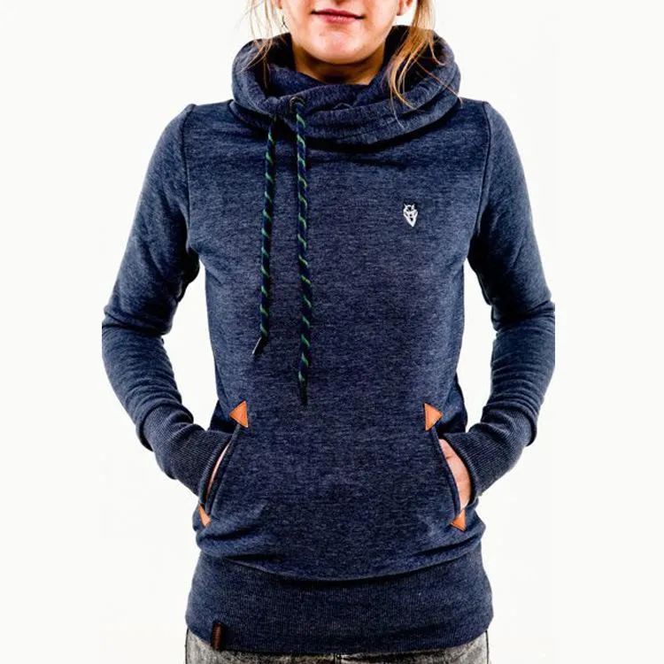 Popular Trendy Hooded Long Sleeved Pocket Embroidered Flower Sweatshirt Women Thick Outerwear