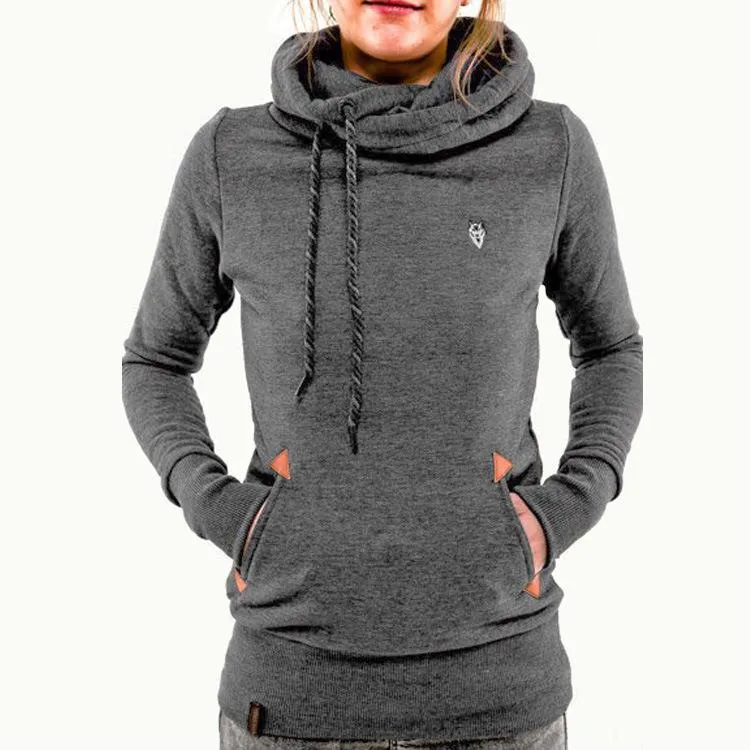 Popular Trendy Hooded Long Sleeved Pocket Embroidered Flower Sweatshirt Women Thick Outerwear