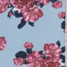 Powder Blue/Rust Floral Textured Liverpool Knit Fabric
