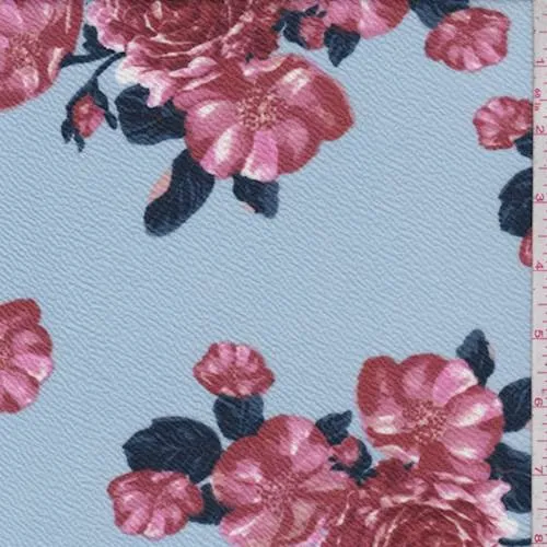 Powder Blue/Rust Floral Textured Liverpool Knit Fabric