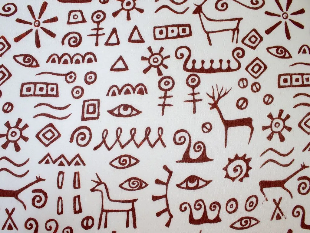 Precut White Brown Abstract Objects Printed Rayon Fabric