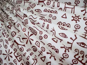 Precut White Brown Abstract Objects Printed Rayon Fabric