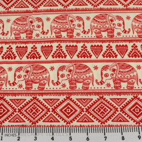Red Tribal Elephant Animal Cotton Print
