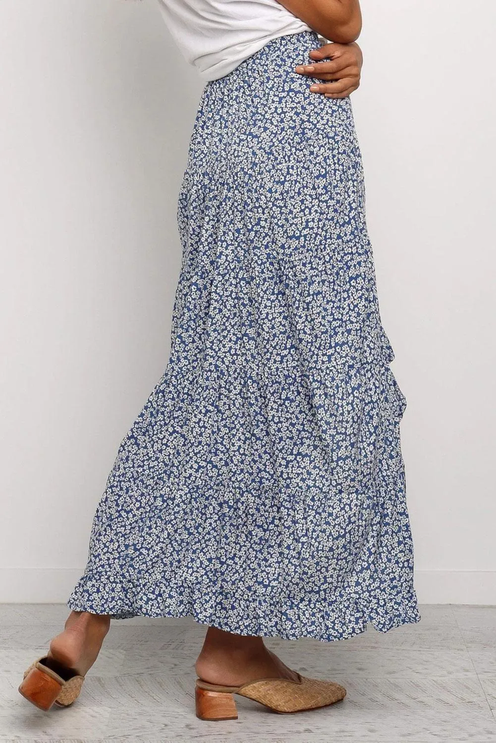 Sky Blue Floral AsymmetricaTraveller Skirt