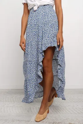 Sky Blue Floral AsymmetricaTraveller Skirt