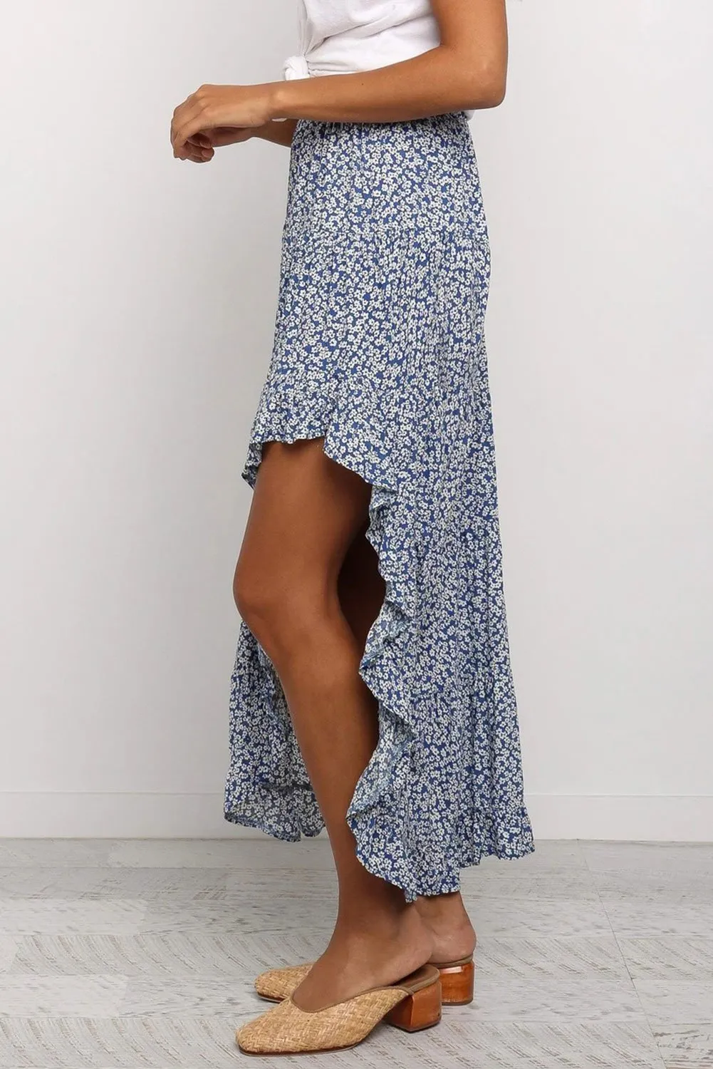 Sky Blue Floral AsymmetricaTraveller Skirt